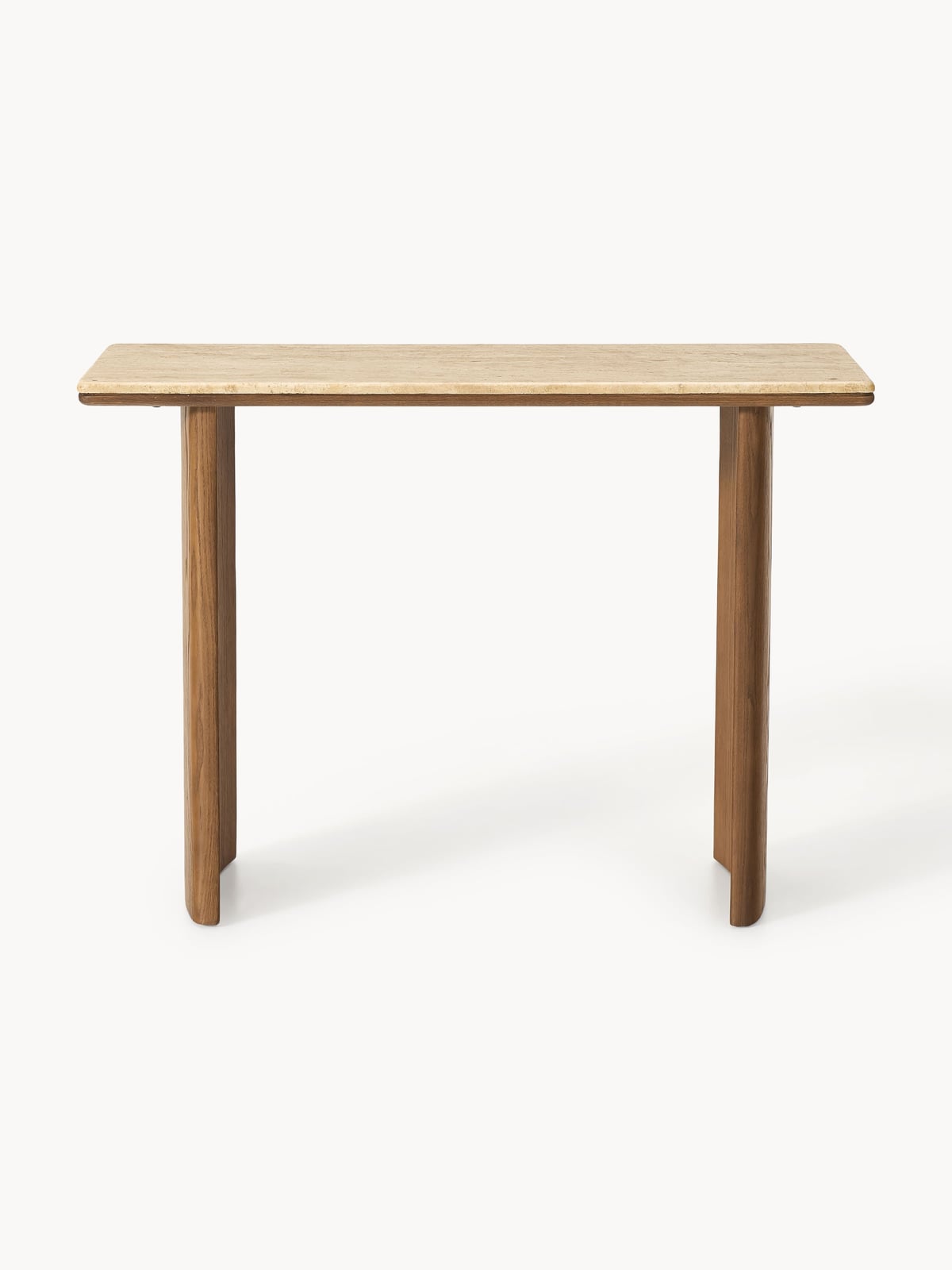 Hensall Oak Wood Console Table with Travertine Table Top