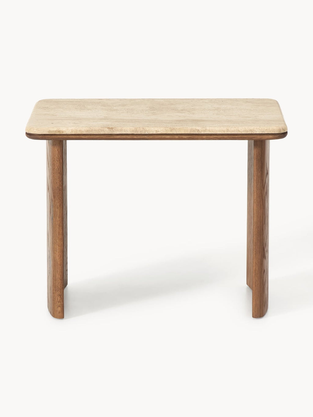 Hensall Oak Wood Side Tables with Travertine Top, Set of 2