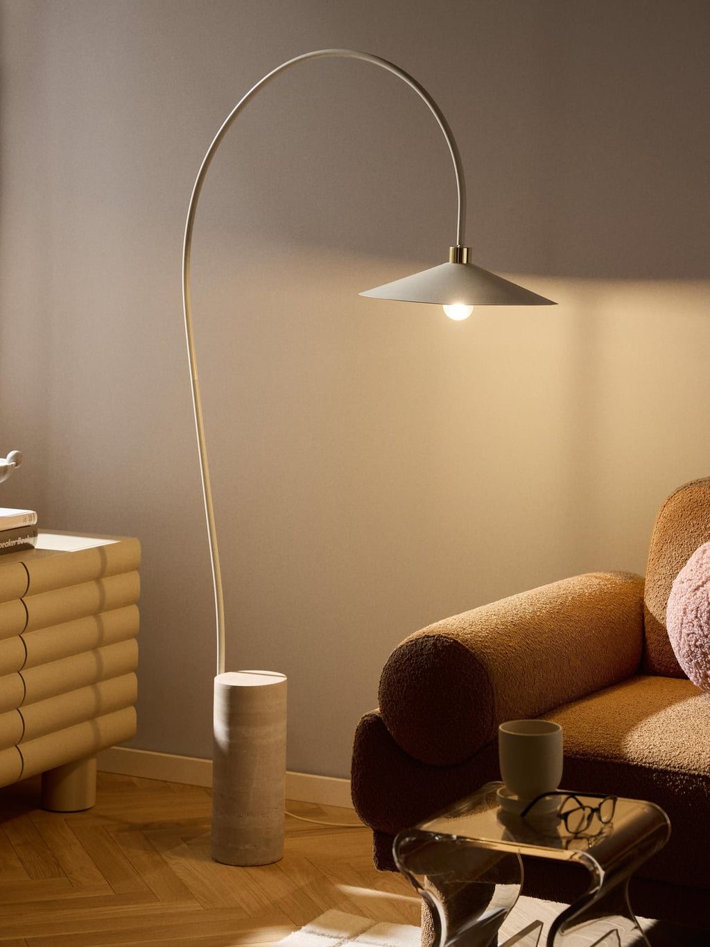 Ilkley Arc Lamp with Travertine Base
