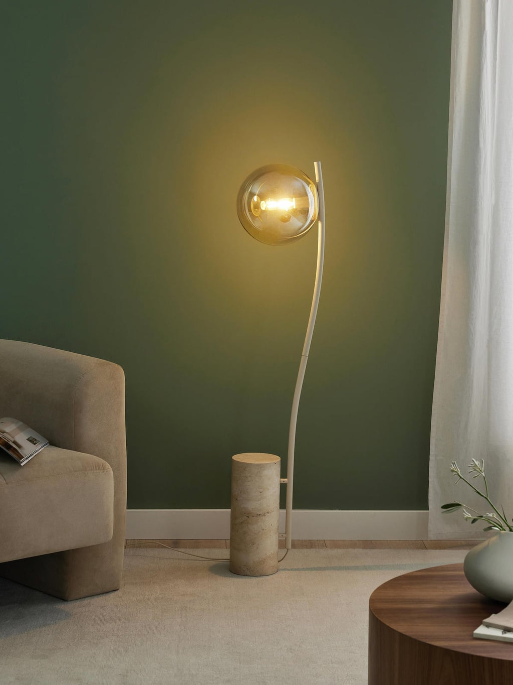 Ilkley Small Floor Lamp with Travertine Base