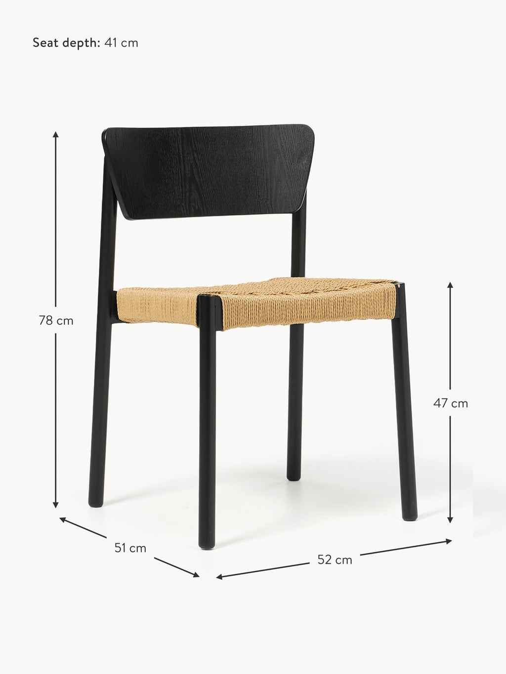 Ingram Wooden Dining Chairs with Rattan Seat, Set of 2
