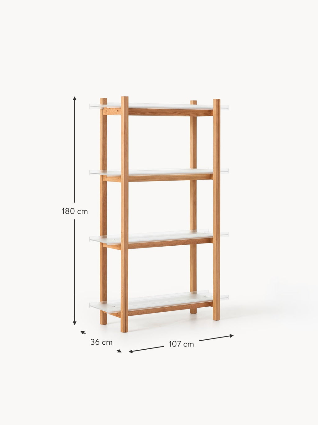 Inverleith Large Oak Shelving Unit with Glass Shelves