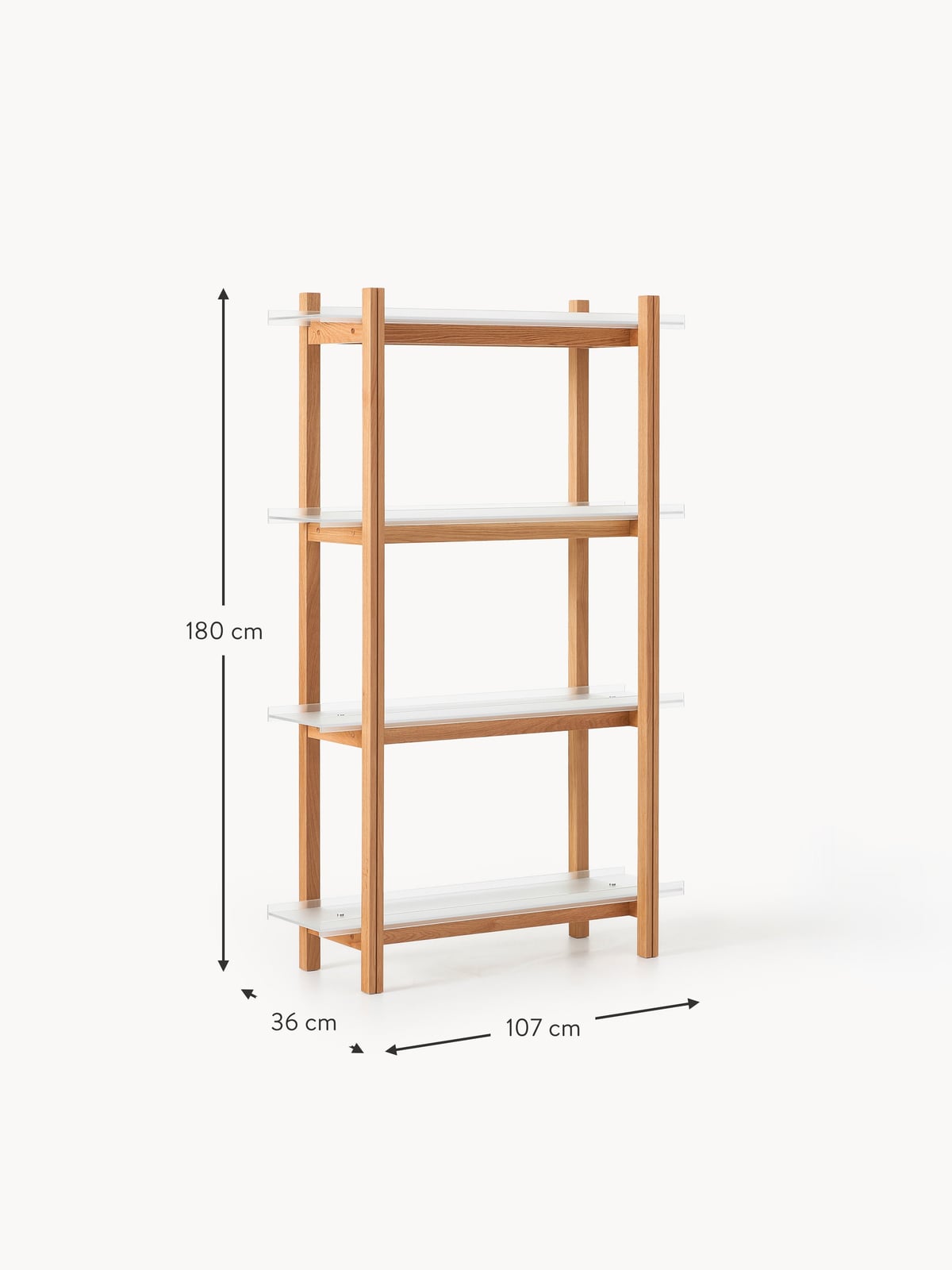 Inverleith Large Oak Shelving Unit with Glass Shelves
