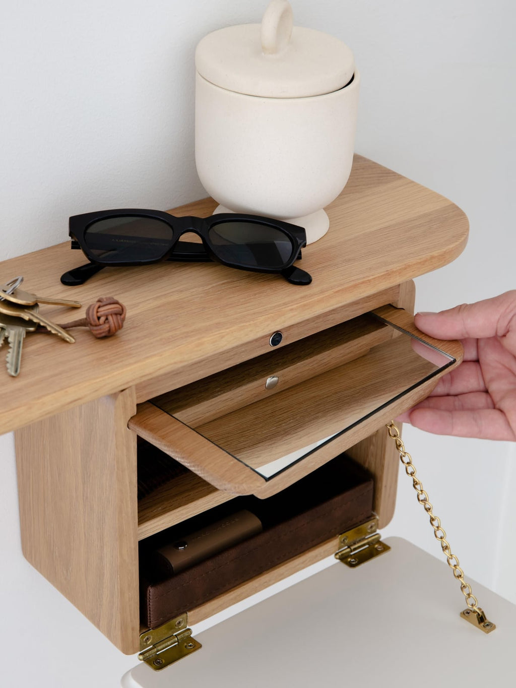 Irthing Wall Mirror One More with Wooden Shelf