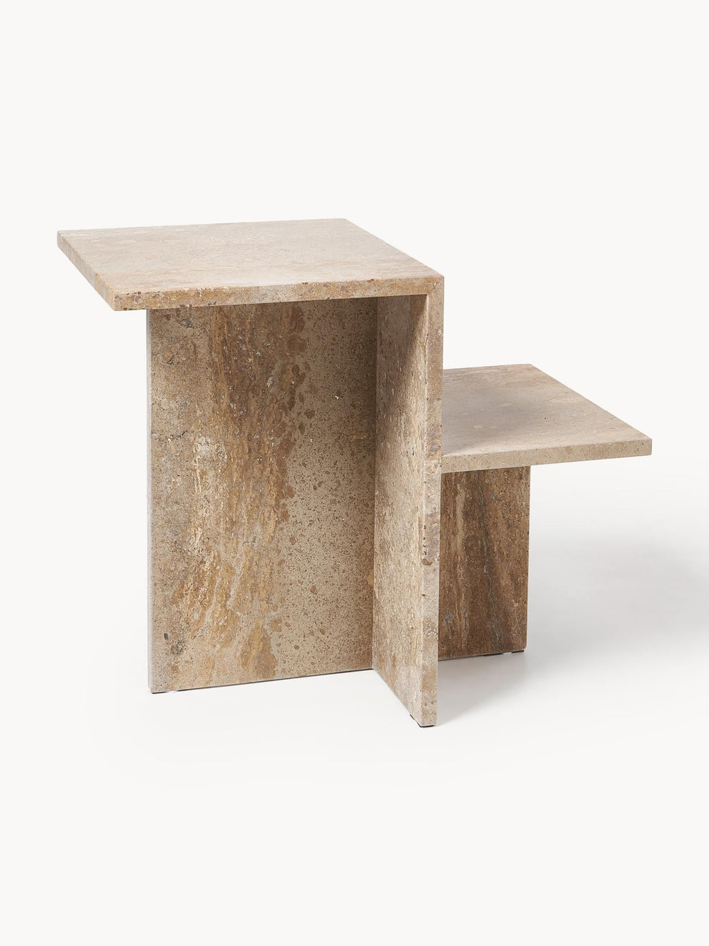 Isbourne Travertine Side Table with Two Table Tops