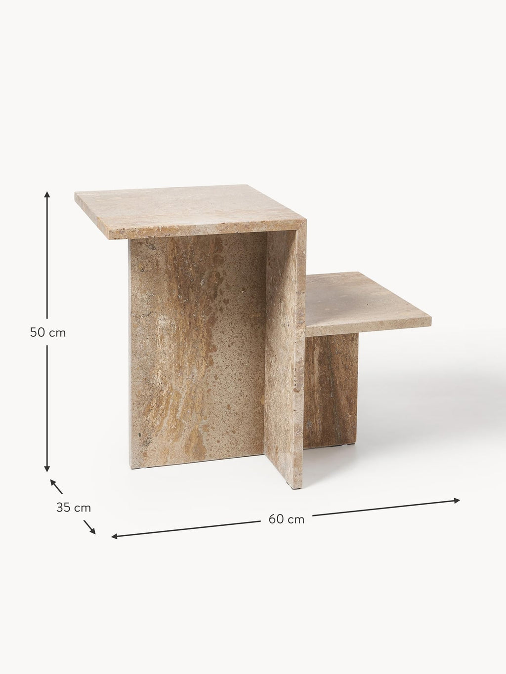 Isbourne Travertine Side Table with Two Table Tops