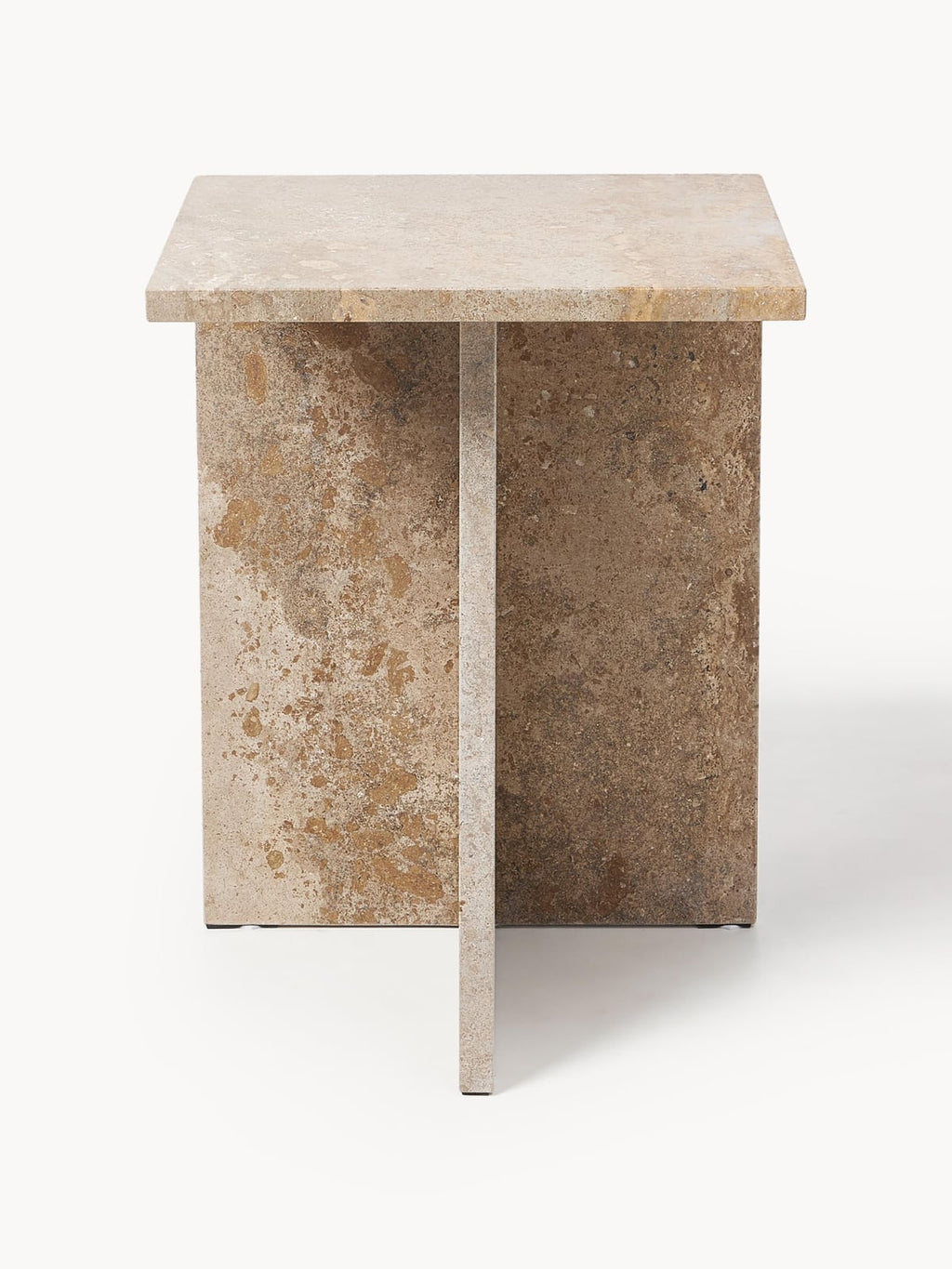Isbourne Travertine Side Table with Two Table Tops