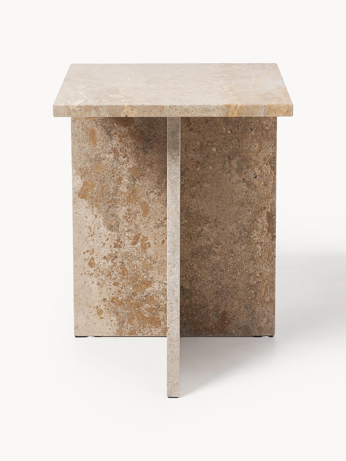 Isbourne Travertine Side Table with Two Table Tops