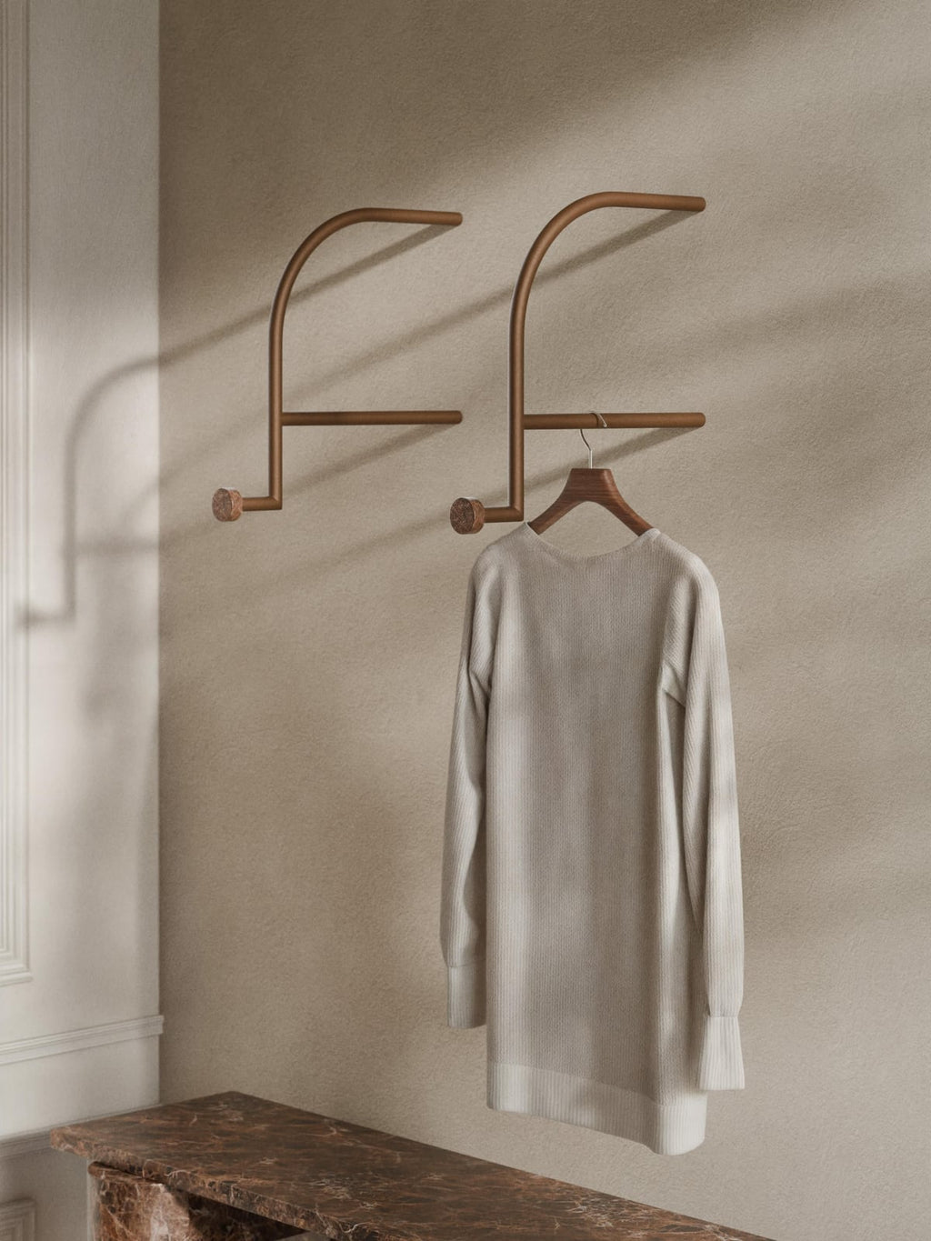 Jervaulx Wall-Mounted Coat Rack with Marble Hooks