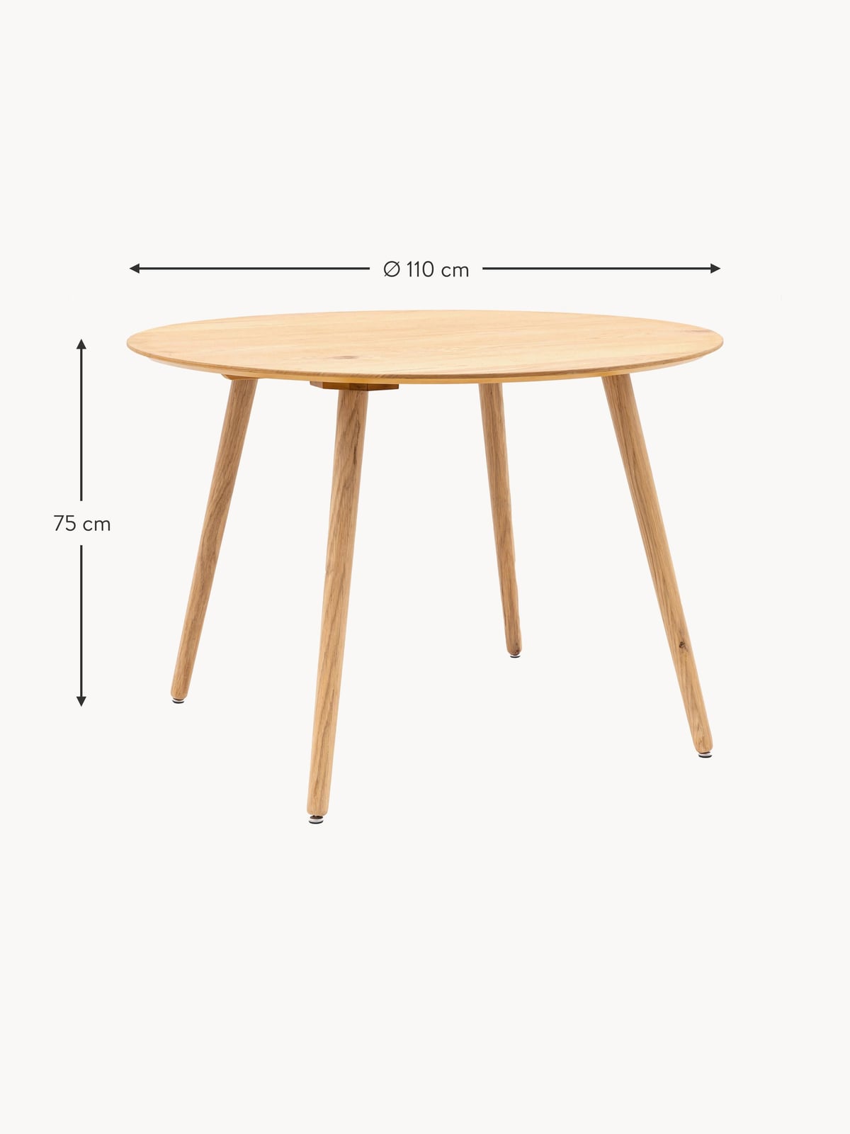 Jesmond Round Oak Wood Dining Table, Ø 110 cm