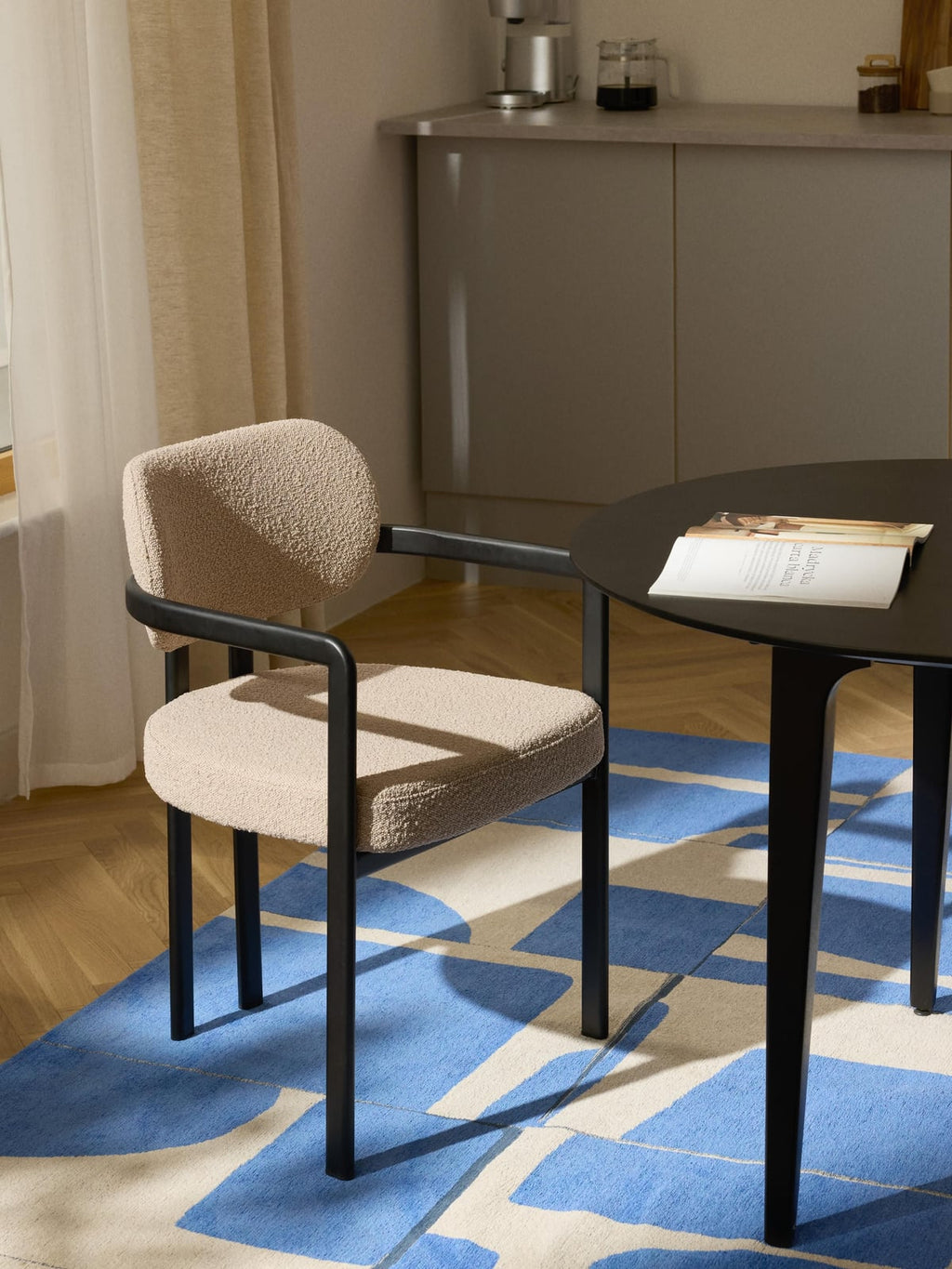 Keldon Bouclé Dining Chair with Armrests