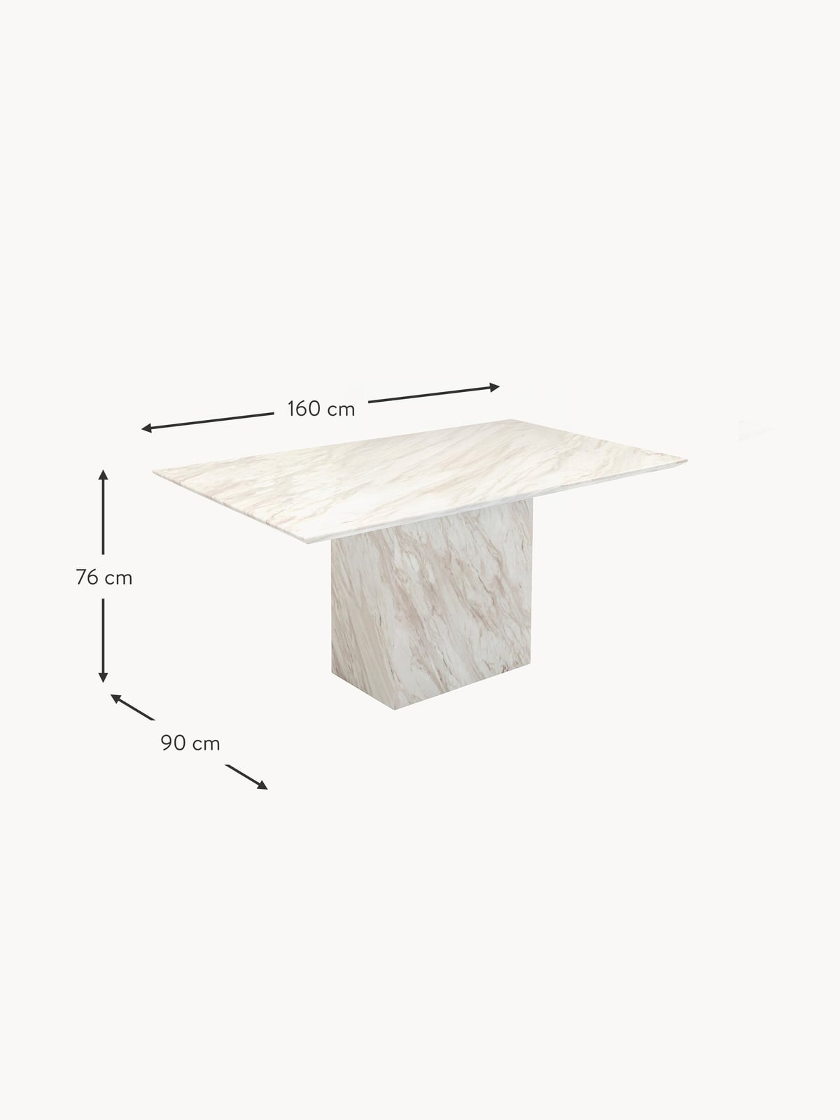 Keldon Dining Table Artistico with Marble Top, 160 x 90 cm