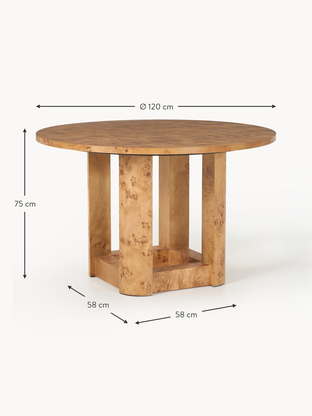 Kettleby Round Wooden Dining Table, in various sizes