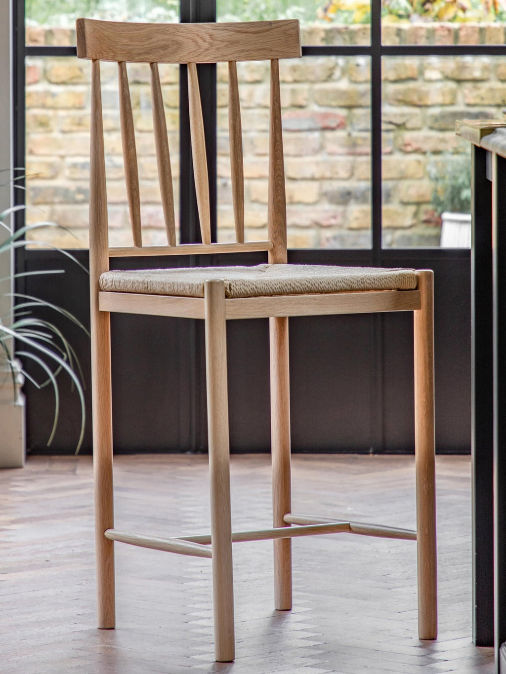 Kexby Handmade Oak Wood Counter Chairs, Set of 2
