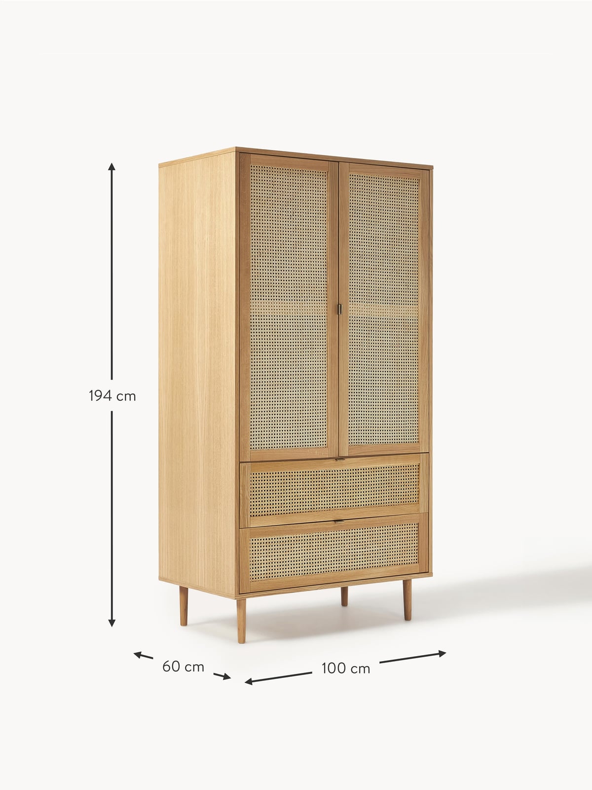 Newbold Small Wardrobe with Viennese Wickerwork, 2-doors