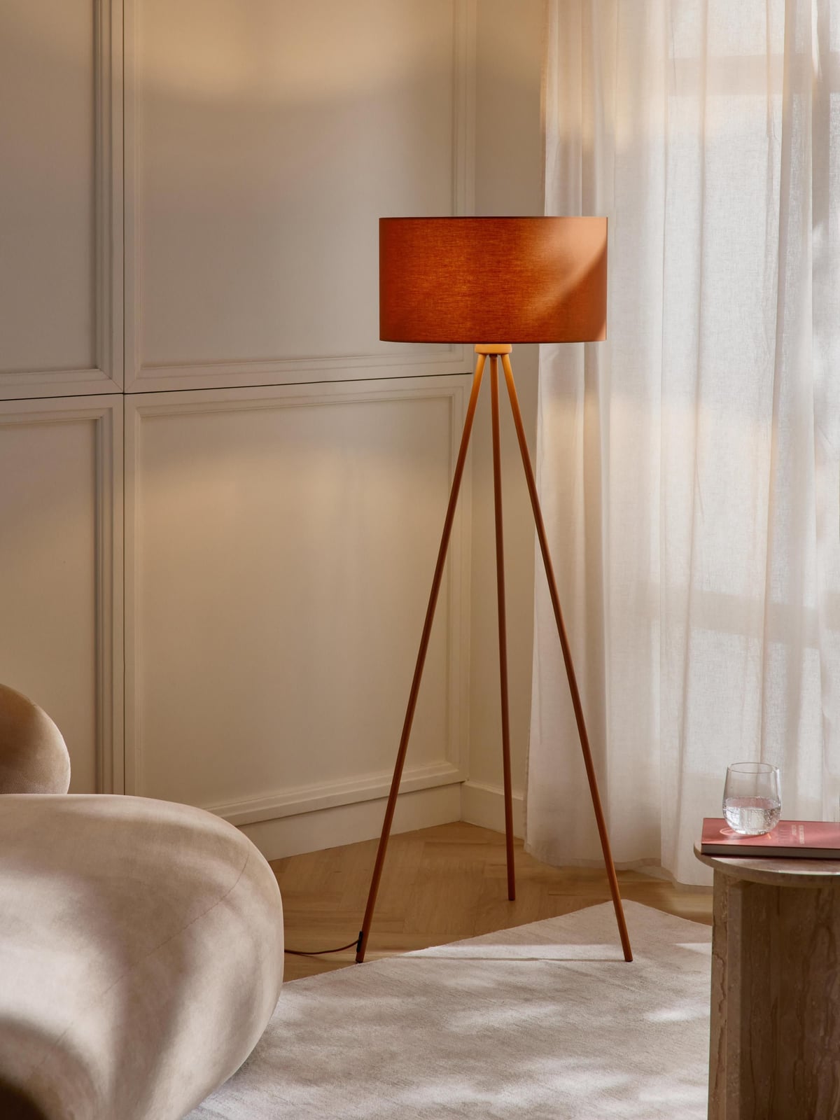 Newbold Tripod Floor Lamp with Fabric Lampshade
