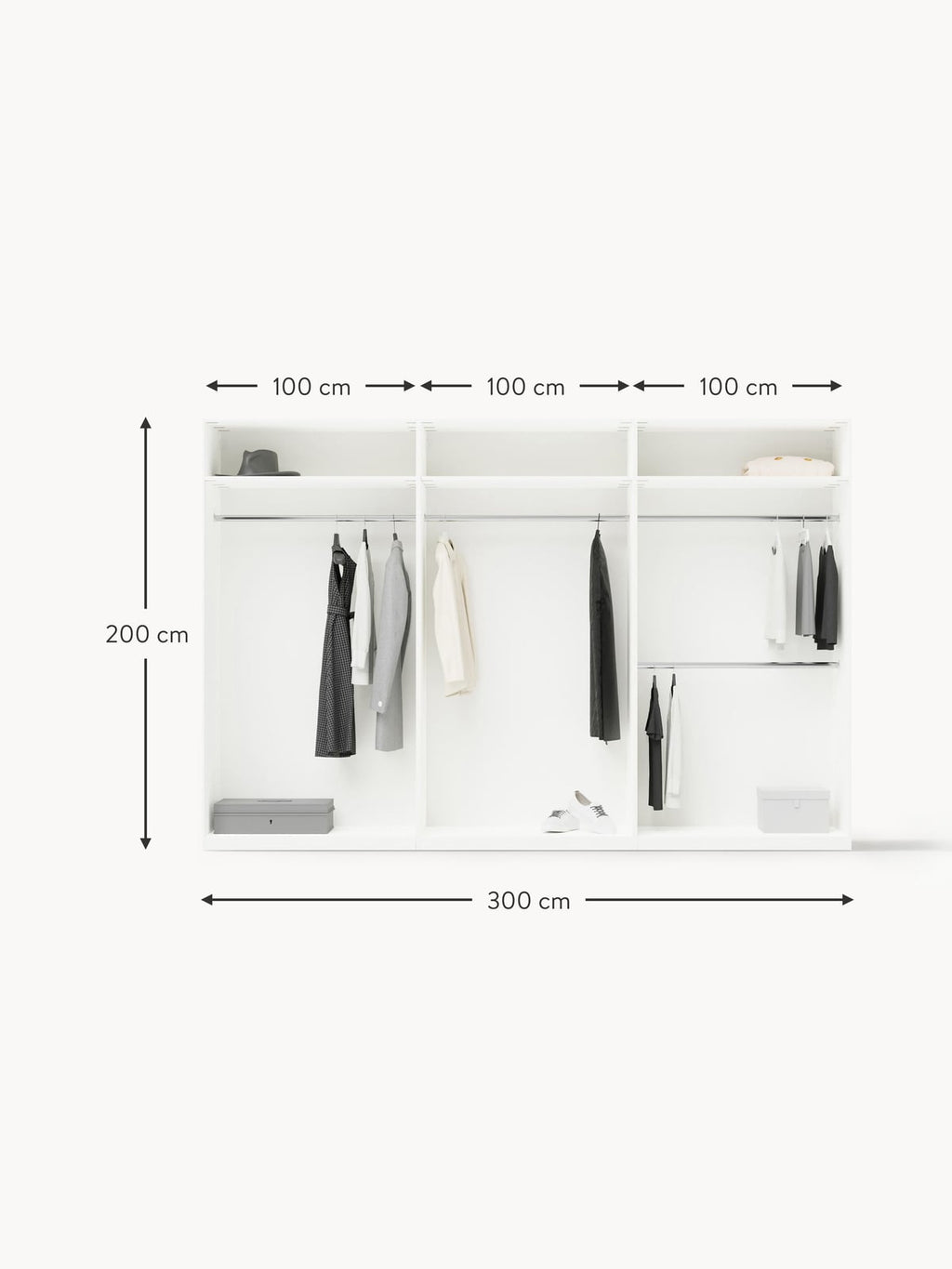 Norwood Modular Hinged Door Wardrobe, 300 cm Wide, in various sizes