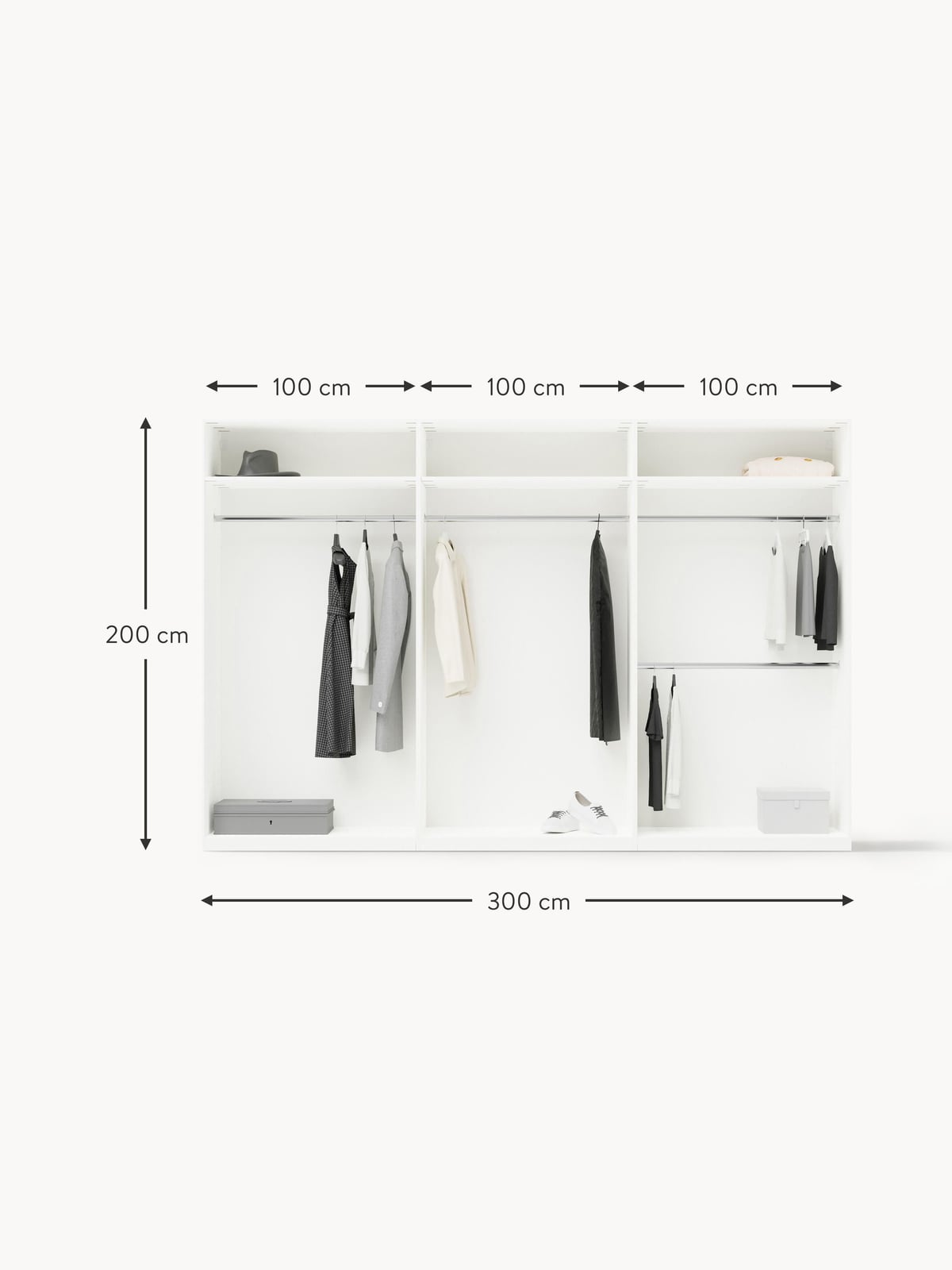 Norwood Modular Hinged Door Wardrobe, 300 cm Wide, in various sizes