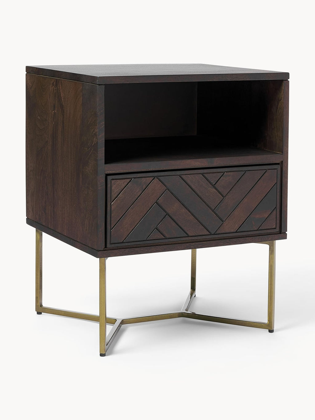 Nunthorpe Mango Wood Bedside Table with Herringbone Pattern
