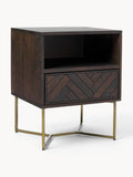 Nunthorpe Mango Wood Bedside Table with Herringbone Pattern