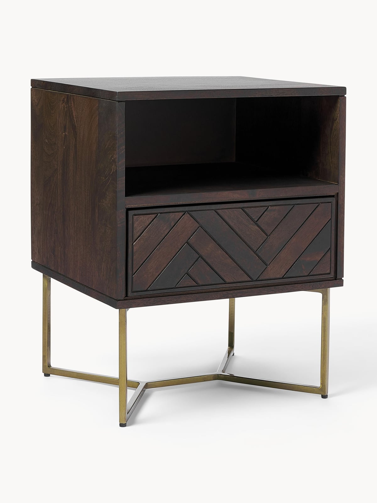 Nunthorpe Mango Wood Bedside Table with Herringbone Pattern