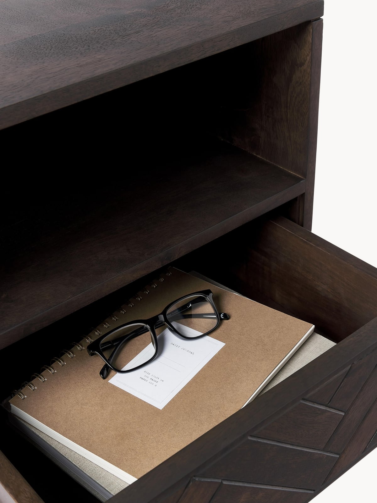 Nunthorpe Mango Wood Bedside Table with Herringbone Pattern