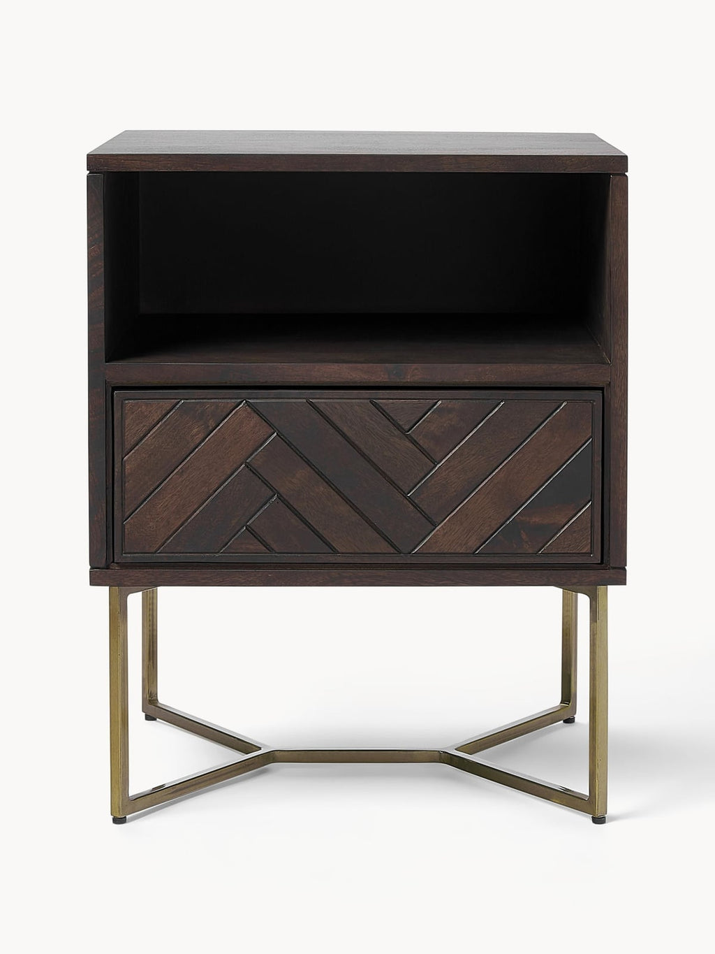 Nunthorpe Mango Wood Bedside Table with Herringbone Pattern