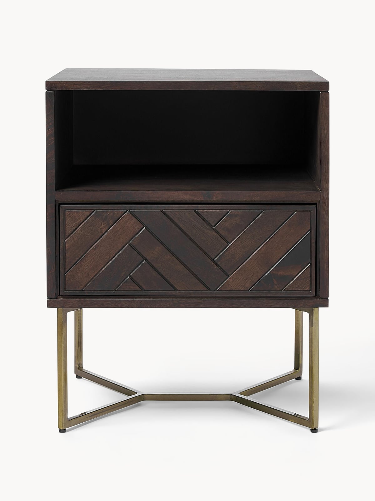 Nunthorpe Mango Wood Bedside Table with Herringbone Pattern