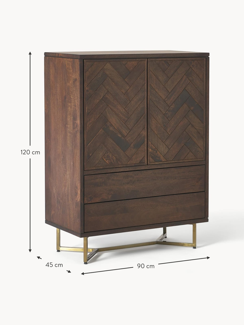 Nunthorpe Mango Wood Highboard with Herringbone Pattern
