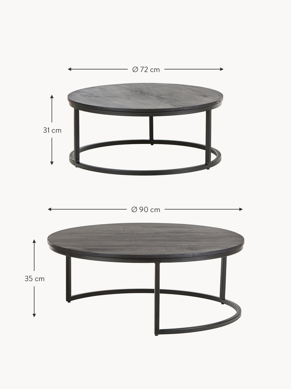 Oakhurst Round Mango Wood Coffee Tables, Set of 2