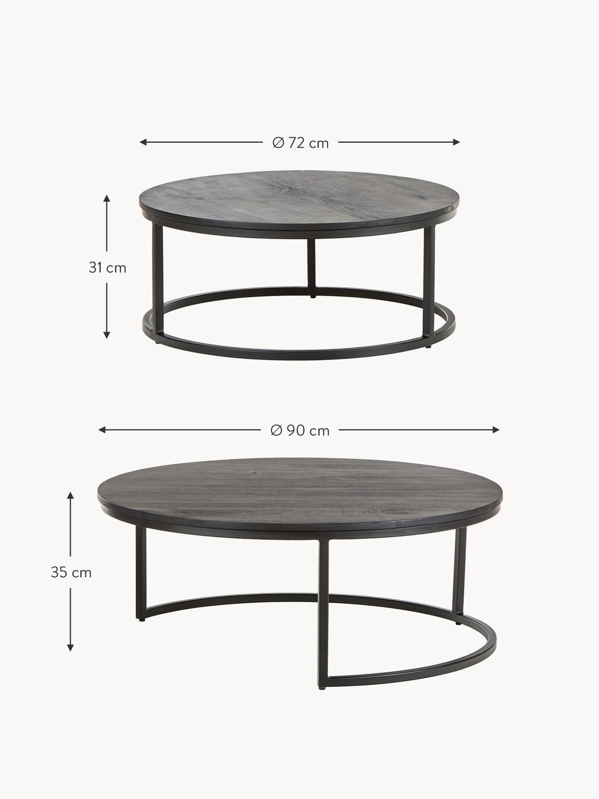 Oakhurst Round Mango Wood Coffee Tables, Set of 2