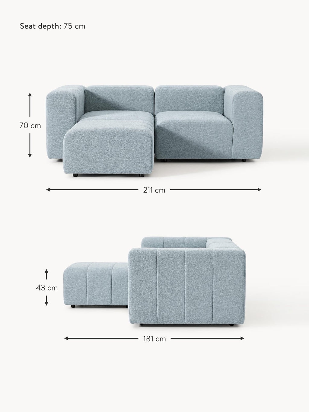 Pateley Bouclé Modular Sofa (2-seater) with Ottoman (left/right)