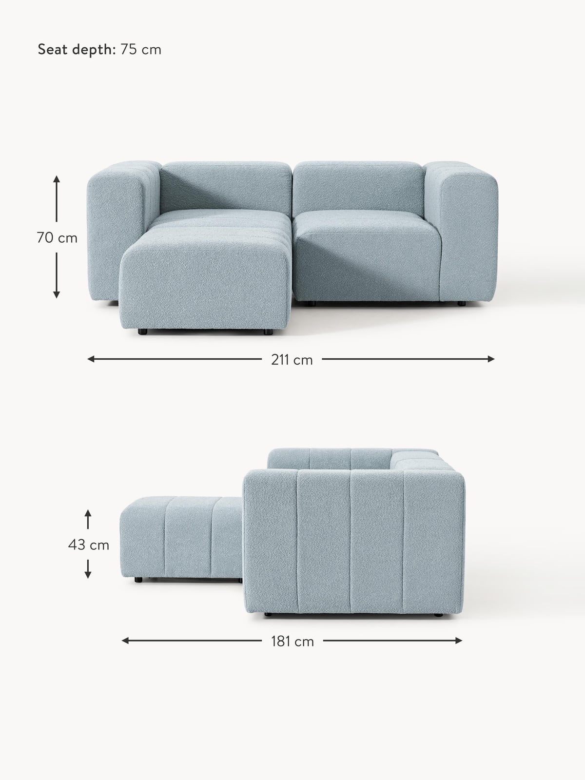 Pateley Bouclé Modular Sofa (2-seater) with Ottoman (left/right)