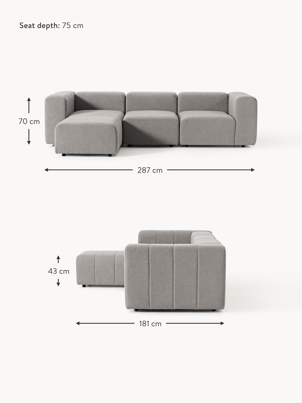 Pateley Bouclé Modular Sofa (4-seater) with Ottoman (left/right)