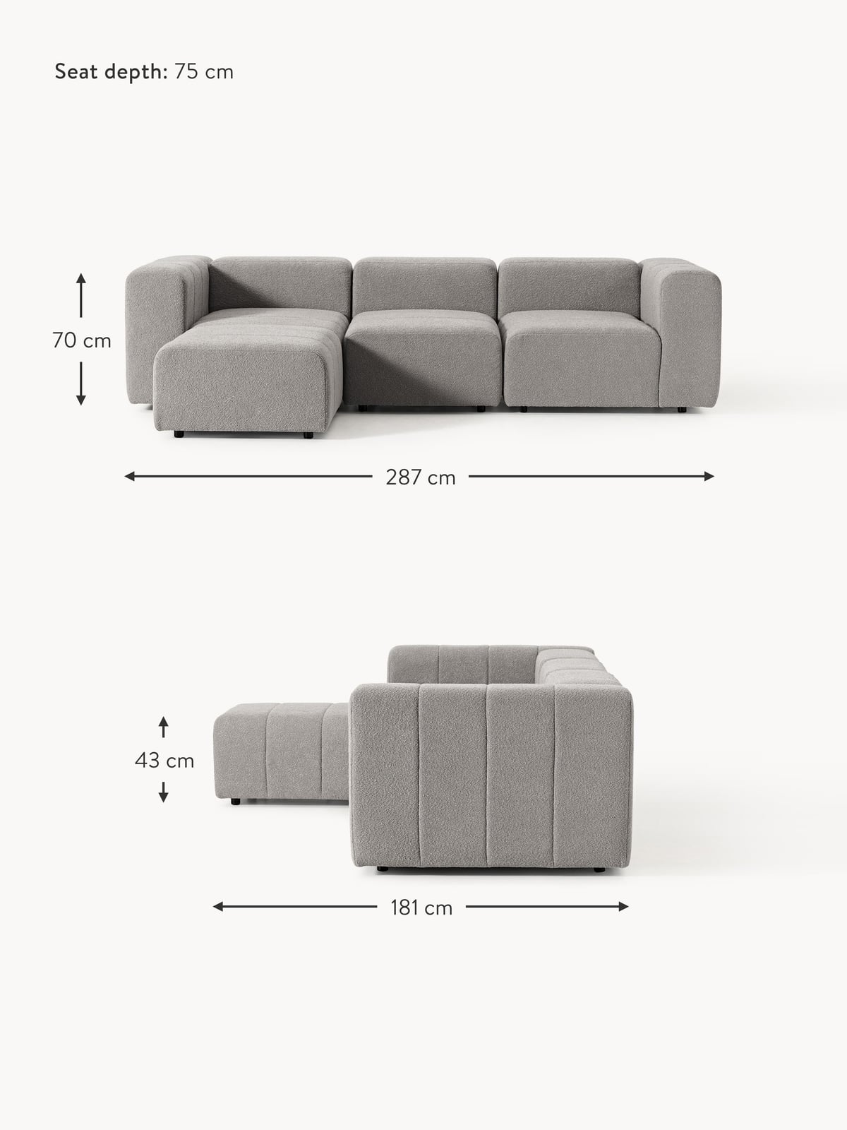 Pateley Bouclé Modular Sofa (4-seater) with Ottoman (left/right)