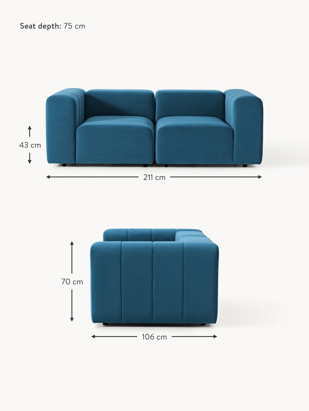 Pateley Modular Velvet Sofa (2-seater)