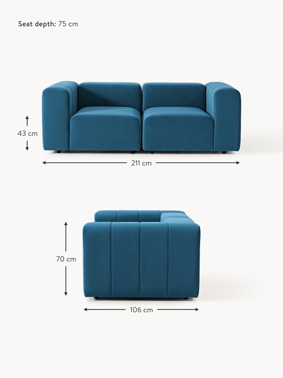 Pateley Modular Velvet Sofa (2-seater)