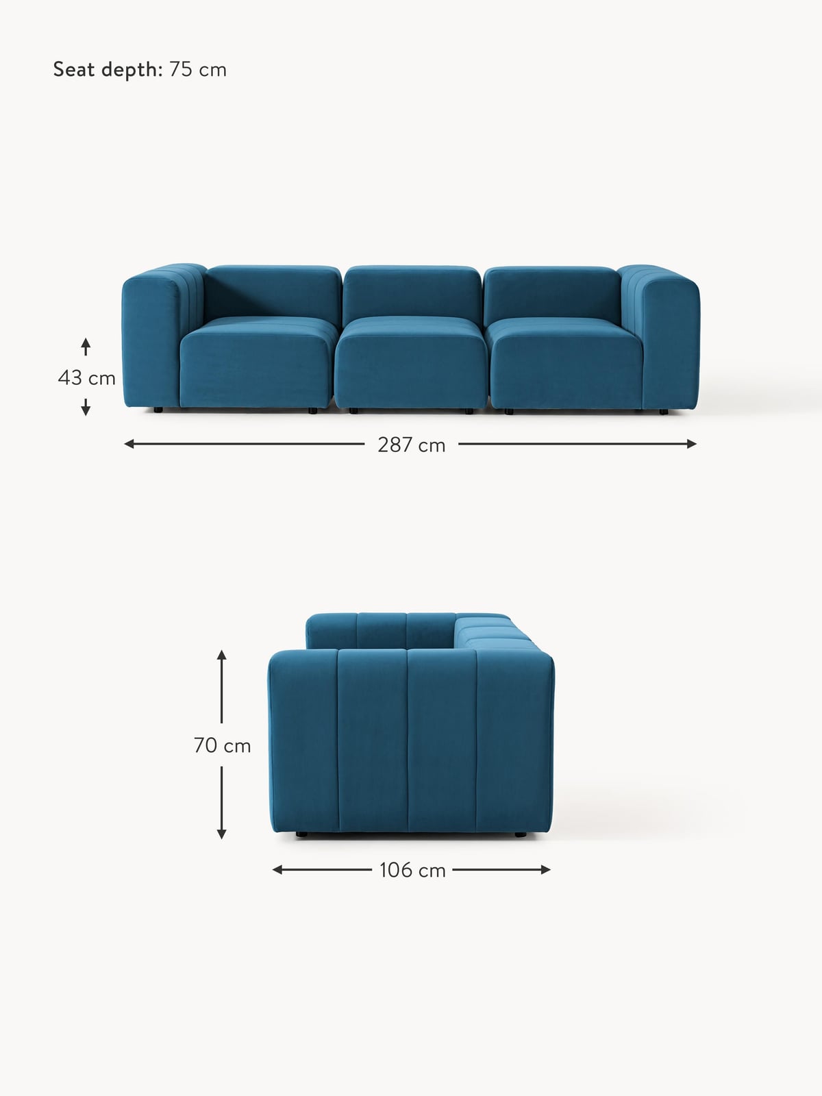Pateley Modular Velvet Sofa (4-seater)