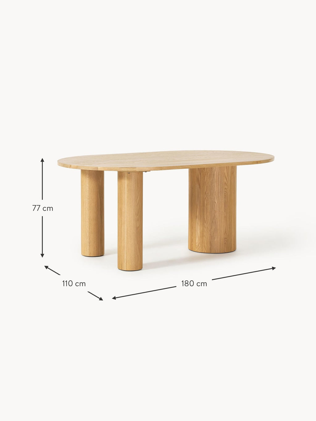 Rothley Oval Oak Wood Dining Table, in various sizes