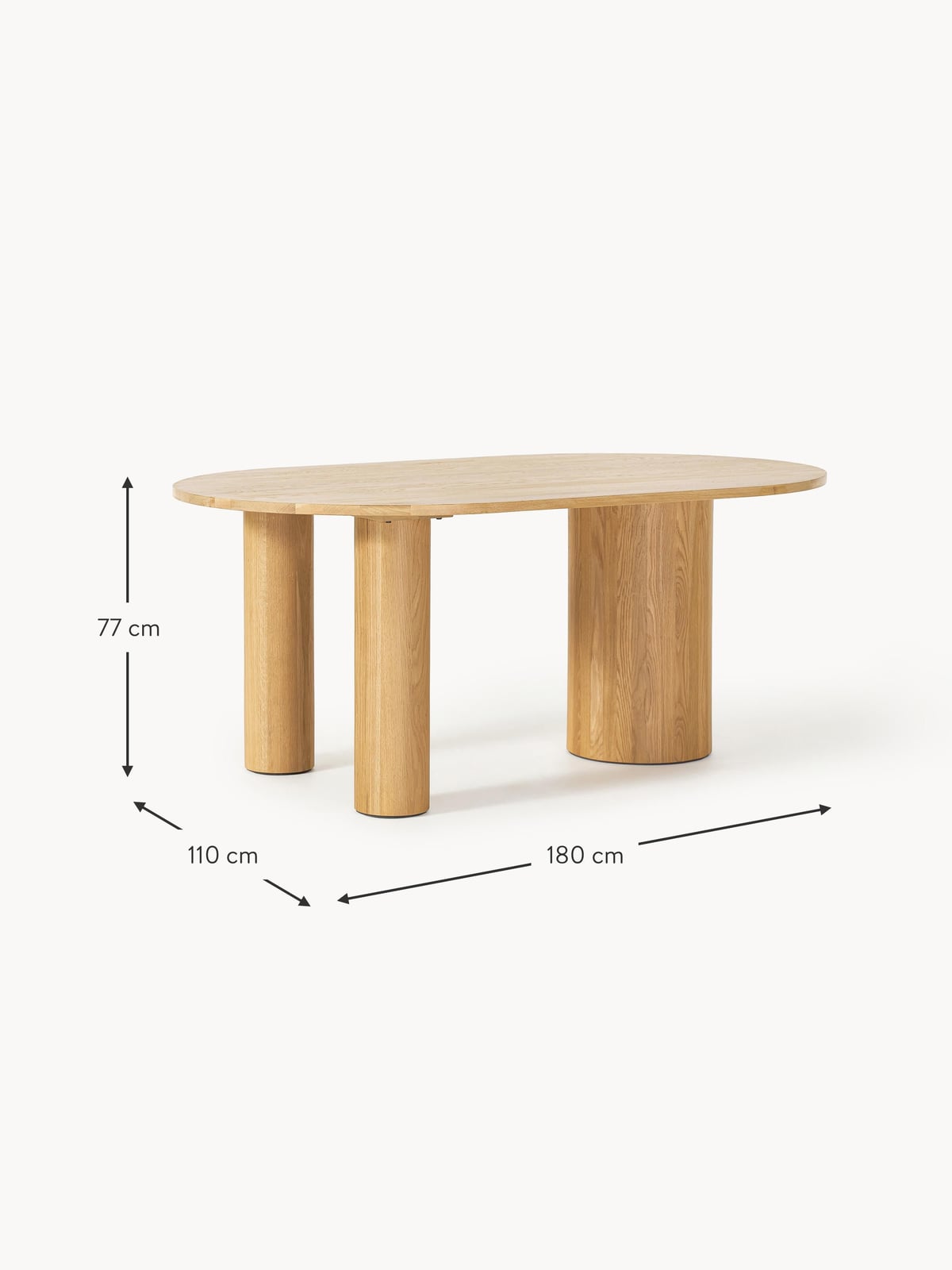 Rothley Oval Oak Wood Dining Table, in various sizes