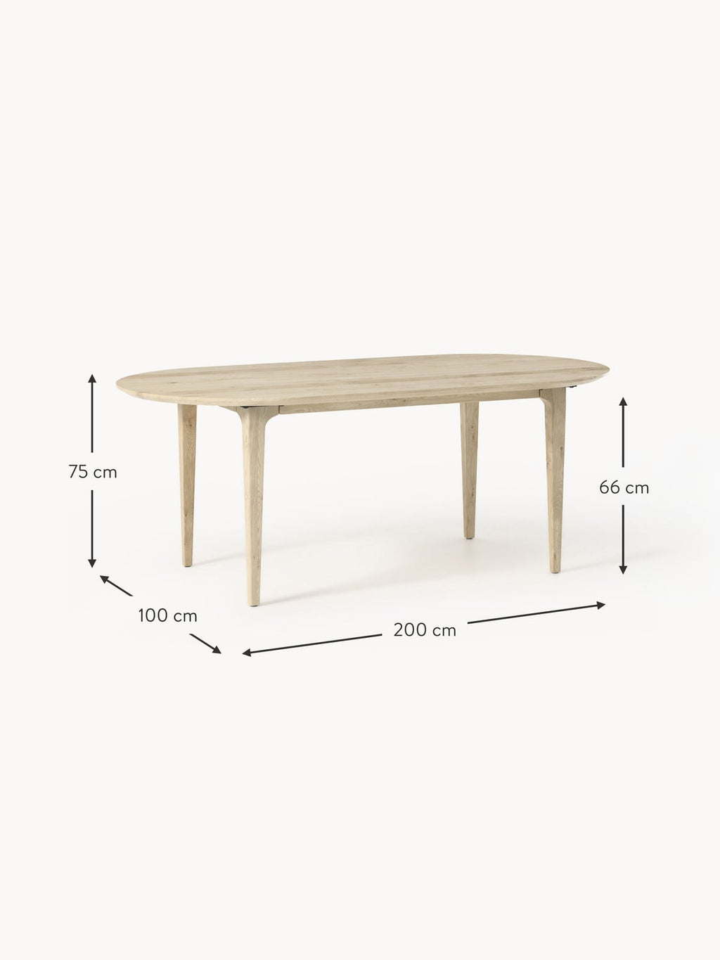 Ryedale Oval Oak Wood Dining Table, 200 x 100 cm