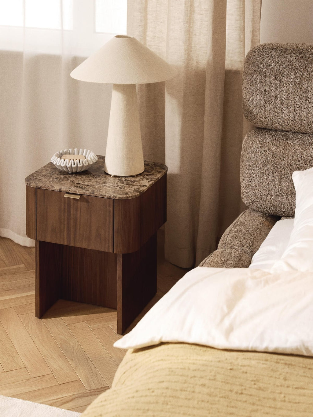 Saxby Wooden Bedside Table with Marble Top