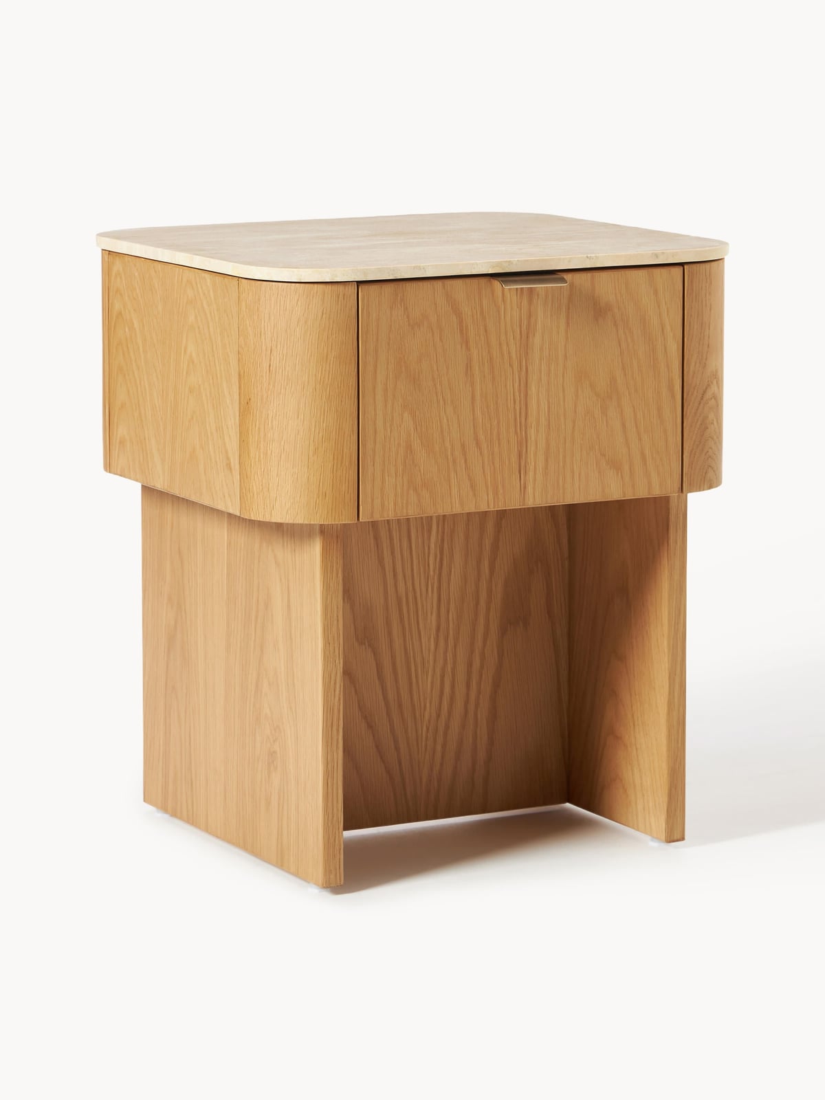 Saxby Wooden Bedside Table with Travertine Table Top