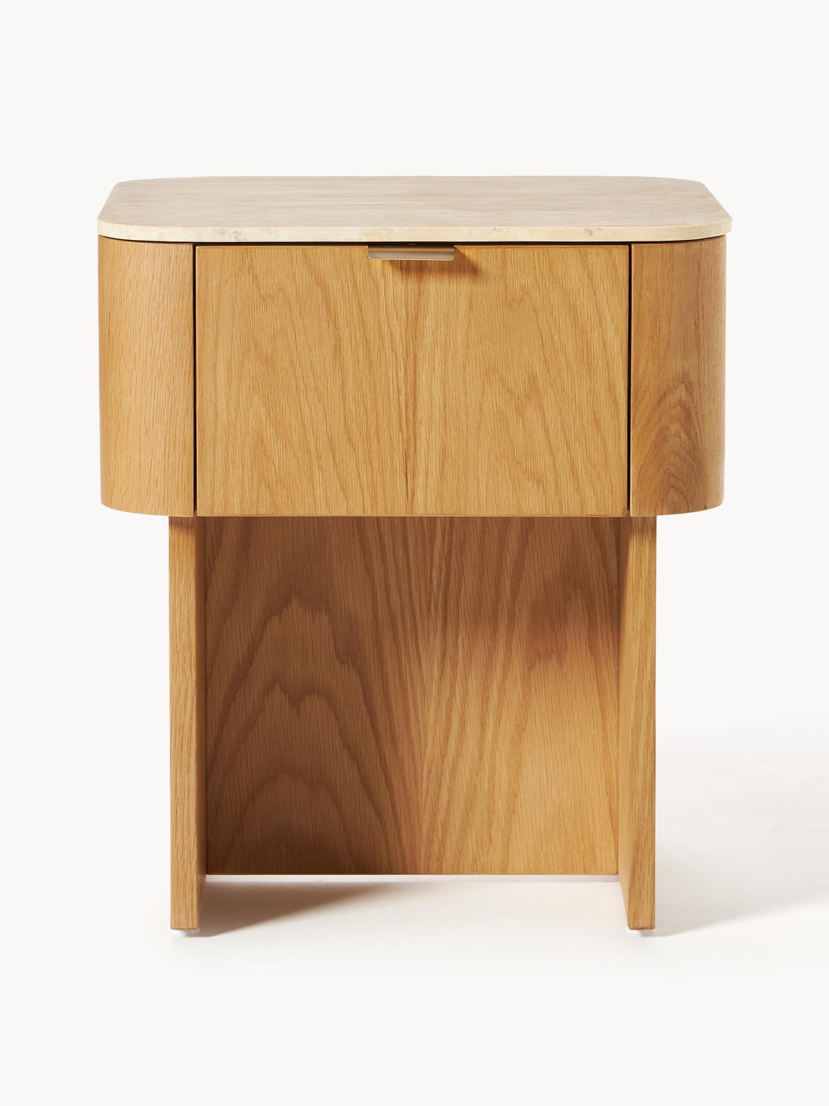 Saxby Wooden Bedside Table with Travertine Table Top