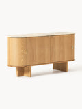 Saxby Wooden Sideboard with Rounded Corners and Travertine Top