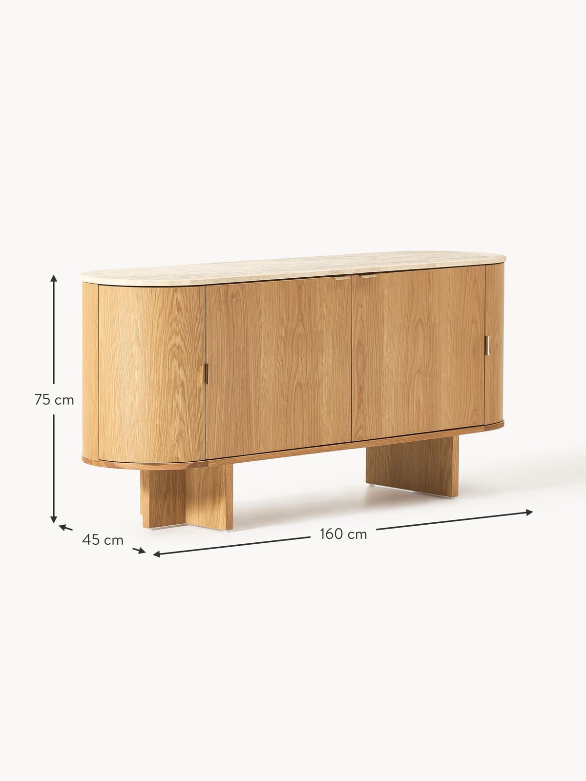 Saxby Wooden Sideboard with Rounded Corners and Travertine Top