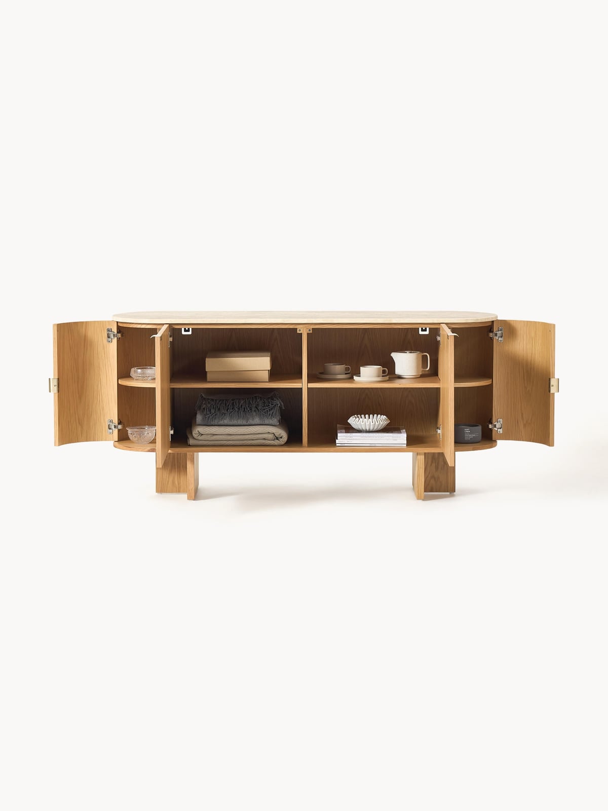 Saxby Wooden Sideboard with Rounded Corners and Travertine Top