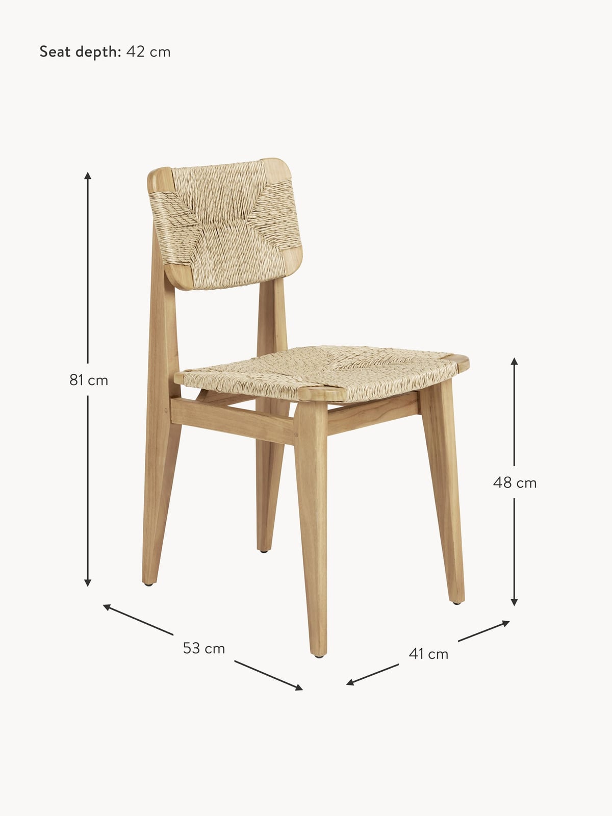 Southwold C-Chair Teak Wood Garden Dining Chair with Woven Seat and Backrest