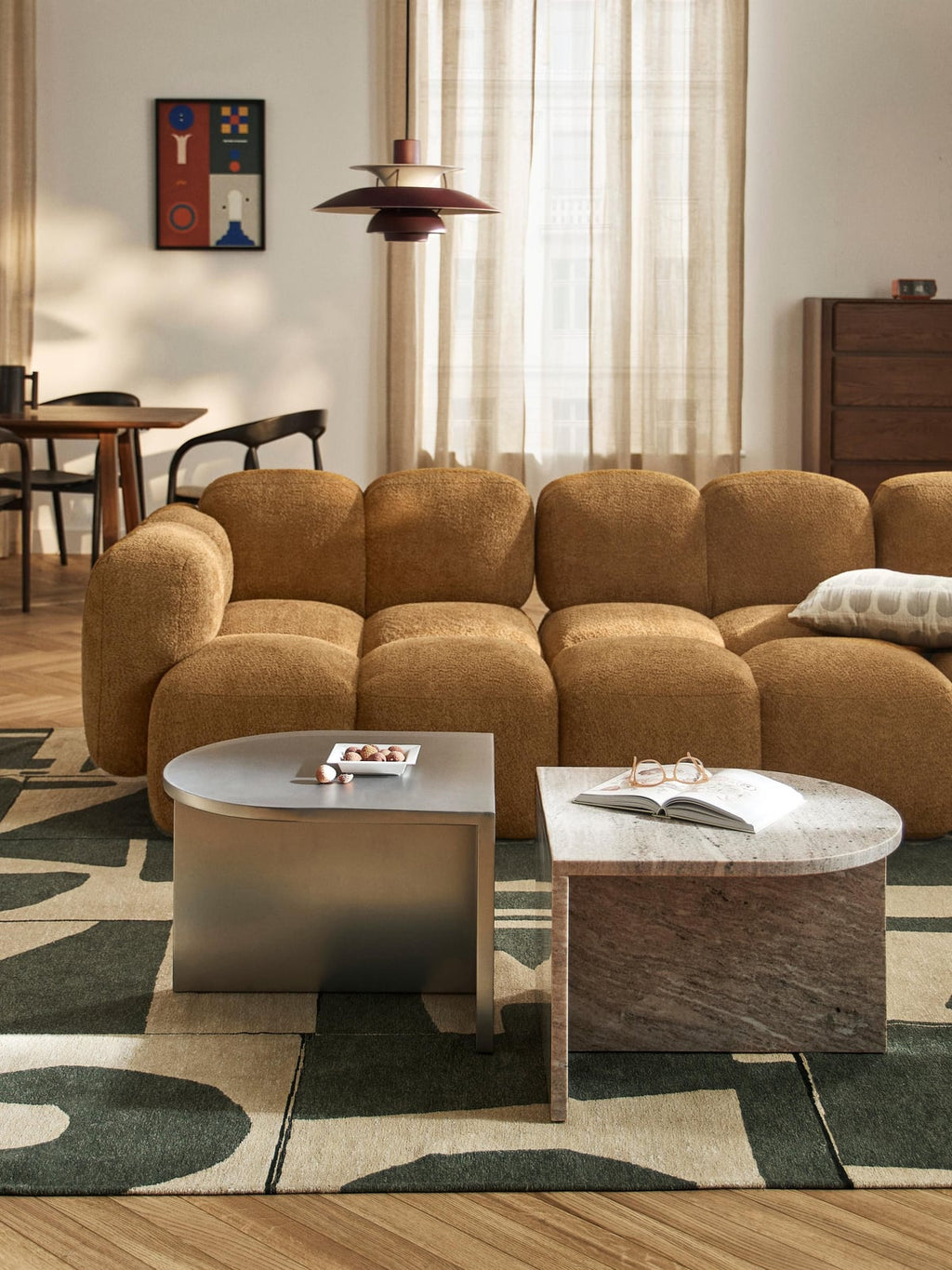 Stainton Oval Metal and Marble Coffee Tables, Set of 2