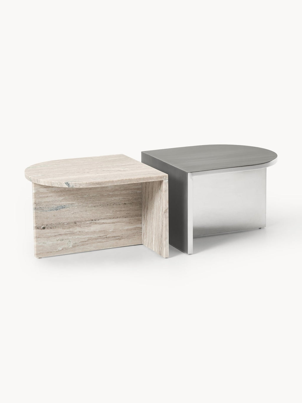 Stainton Oval Metal and Marble Coffee Tables, Set of 2
